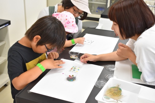 当日の様子：わくわく！ドキドキ！理科実験～葉脈しおりと発泡スチロールスタンプ作り～