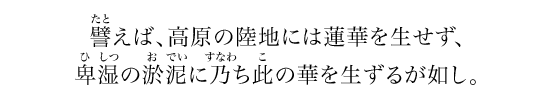 譬えば、高原の陸地には蓮華を生せず、卑湿の淤泥に乃ち此の華を生ずるが如し。